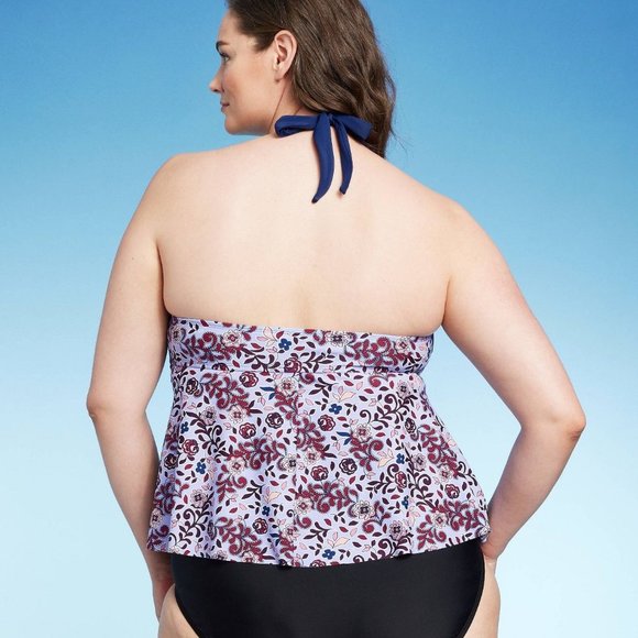 Women's Plus Size Halter Cinch Tankini Top - Kona Sol Multi Floral 1X - Picture 3 of 6